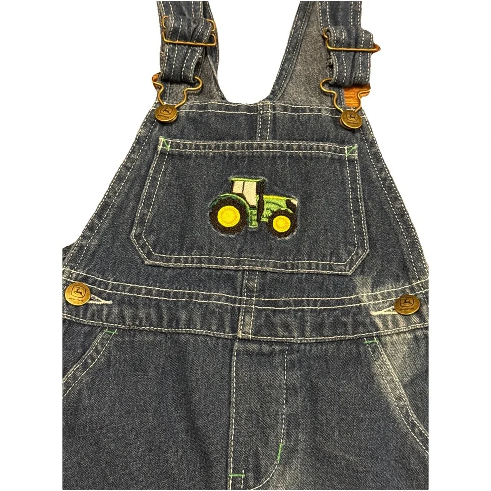John‎ Deere Toddler Denim Bib Overalls Logo Size 4T Shorts Country Tractor Boys - Picture 2 of 7
